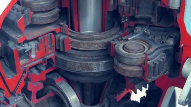 Detailed exposure of a turbo jet motor. Powerful internal combustion engine.