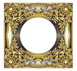 The antique gold frame on the white background