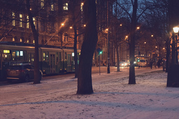 park in the city at night