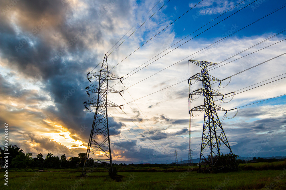 Wall mural silhouette of high voltage electrical pole structure