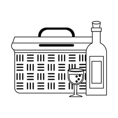 Picnic basket with products in black and white