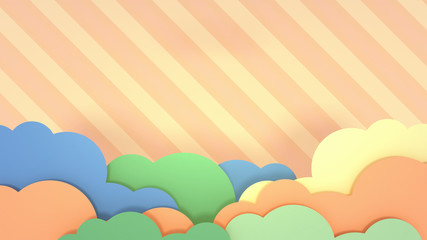 Green and orange bushes paper craft. 3d rendering picture.