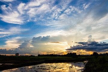 colorful dramatic sky with cloud at sunset