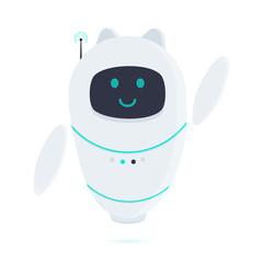 Robot cat chatbot icon sign flat style design vector illustration isolated on white background. Cute AI cat bot helper mascot character concept symbol business assistant.