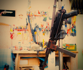 MP38 sub machine gun in the interior restoration workshop