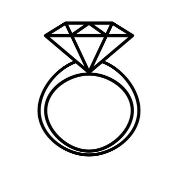 diamond ring icon. Vector black and white outline illustration.