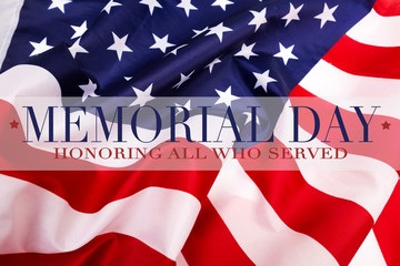 Text Memorial Day on American flag background