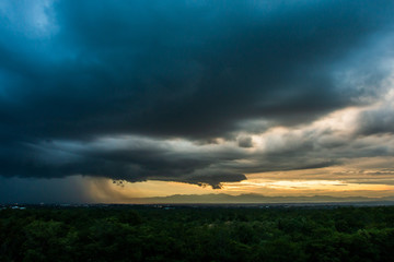 thunder storm sky Rain clouds .