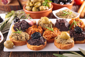 assorted of tapenade, dining appetizer