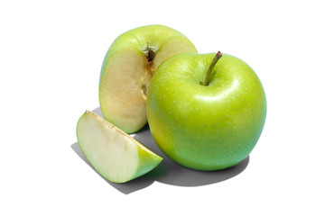 Ripe parts green apple Isolated on a white background. Healthy eating and dieting concept