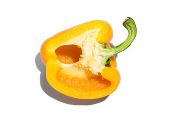 Fototapeta na wymiar Ripe yellow pepper on white background. Healthy eating and dieting concept