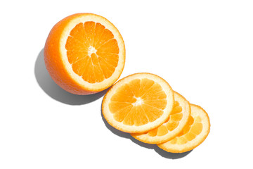 Naklejka na ściany i meble Ripe juicy delicious orange on white background. Healthy eating and dieting concept