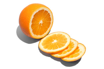 Ripe juicy delicious orange on white background. Healthy eating and dieting concept