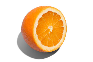 Ripe juicy delicious orange on white background. Healthy eating and dieting concept