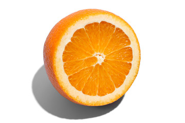 Ripe juicy delicious orange on white background. Healthy eating and dieting concept