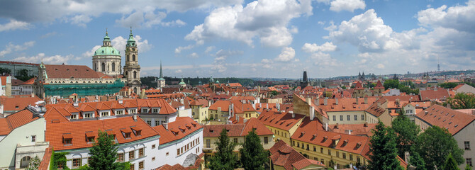 Naklejka na ściany i meble Panoramic view of old city of Prague at sunny day