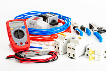 A set of accessories for the installation of electrical wiring homes. Electricity Industry Concept