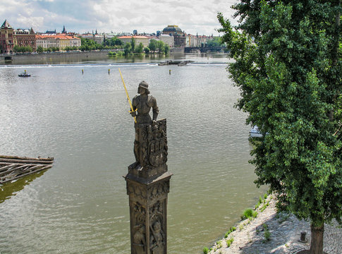 Statue of Knight Brunswick - guard of the Charles Bridge. Prague, Czech Republic
