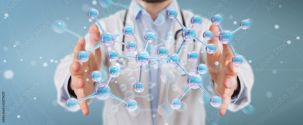 Aufkleber Doctor using digital molecule interface 3D rendering