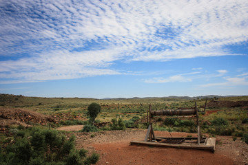 Old wooden water well next to a disused mine in South Australia