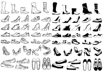 isolated silhouette shoe set