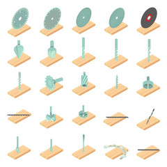 Lumber mill icons set. Isometric set of 25 lumber mill vector icons for web isolated on white background