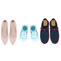 vector, in isolation, shoes for men, women, children, top view, family