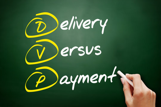 DVP - Delivery Versus Payment acronym, business concept on blackboard