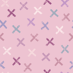 Vector seamless pattern. Abstract background with brush strokes. Color hand drawn print. Hipster texture with crosses or pluses. Trendy graphic design