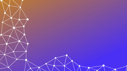 Abstrakt verbundene Punkte auf farbigem Hintergrund, technisch abstrakter Hintergrund. Technologiekonzept, LowPoly, Polygone, Dreiecke, Netzwerk, Soziales Netzwerk, IOT, Internet