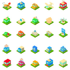 Urban infrastructure icons set. Isometric set of 25 urban infrastructure vector icons for web isolated on white background