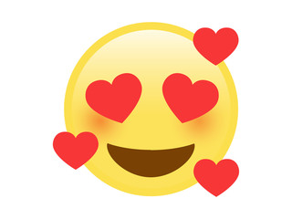 Vector yellow smiley red cheek face icon with sweet heart eyes