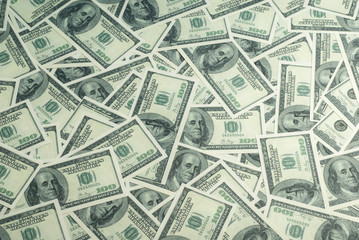 Dollar banknotes background. One hundred dollar banknotes. Money background.