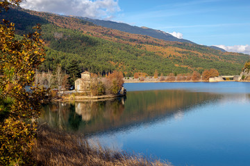 Fototapeta premium Church Saint Fanourios on the Lake Doxa (Greece, region Corinthia, Peloponnese)