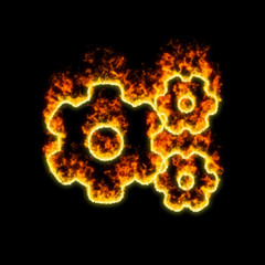 The symbol cogs burns in red fire