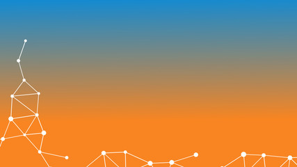 Abstrakt verbundene Punkte auf mehrfarbigem Hintergrund, technisch abstrakter Hintergrund. Technologiekonzept, LowPoly, Polygone, Dreiecke, Netzwerk, Soziales Netzwerk, IOT, Internet