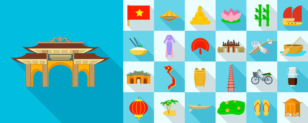 Obraz premium Vietnam icons set. Flat set of vietnam vector icons for web design