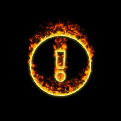The symbol exclamation circle burns in red fire