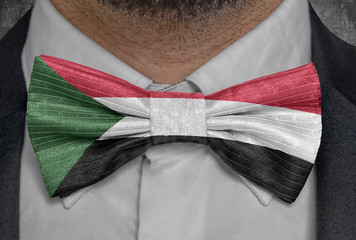 National flag of Sudan on bowtie business man suit