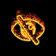 The symbol eye slash burns in red fire