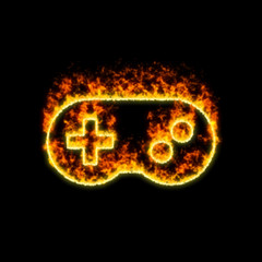 The symbol gamepad burns in red fire © Video Render