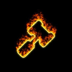 The symbol gavel burns in red fire