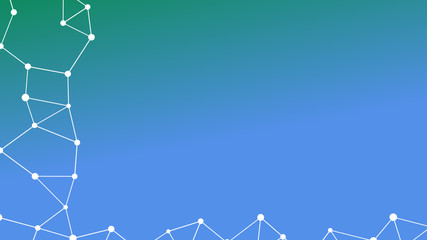 Abstrakt verbundene Punkte auf mehrfarbigem Hintergrund, technisch abstrakter Hintergrund. Technologiekonzept, LowPoly, Polygone, Dreiecke, Netzwerk, Soziales Netzwerk, IOT, Internet