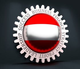 Cog wheel with Austria flag. Precision machinery relative backdrop. 3D rendering