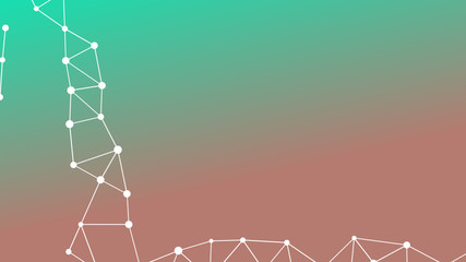 Abstrakt verbundene Punkte auf mehrfarbigem Hintergrund, technisch abstrakter Hintergrund. Technologiekonzept, LowPoly, Polygone, Dreiecke, Netzwerk, Soziales Netzwerk, IOT, Internet