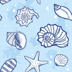 Printed roller blinds Sea Seashells on a sea background. Underwater scene. Vector seamless pattern.