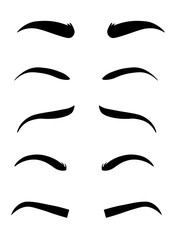 Eyebrow shapes. Various types of eyebrows. Classic type and other. Trimming. Vector illustration with different thickness of brows. Makeup tips.