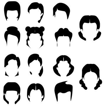 Set of female haircuts and hairstyles on a white background