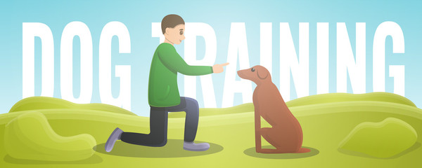 Dog training concept banner. Cartoon illustration of dog training vector concept banner for web design