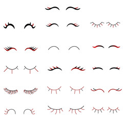 Web  set of eyelashes. Set of eyelashes Vector illustration of different lengths and shapes of eyelids on a white background.